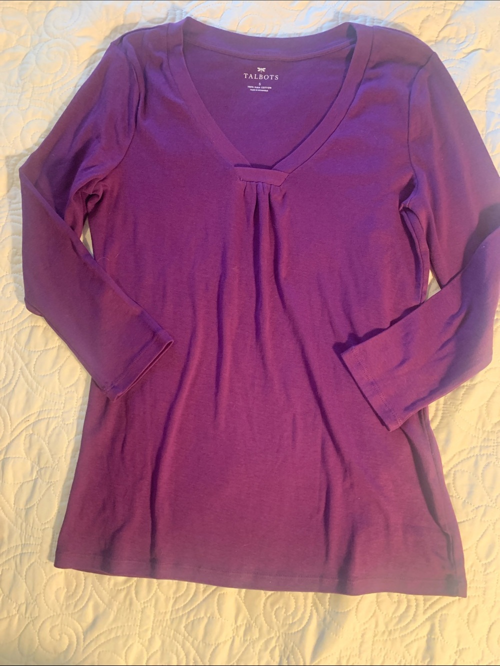 Talbots purple long sleeve v neck top NWOT